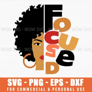 Focused Woman Portrait Afro Empowerment Minimalist Typography Svg