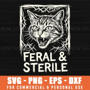 Feral Sterile Aggressive Cat Illustration Square Vector Svg