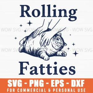 Rolling Fatties Chubby Cat Massage Vintage Hand Drawn Svg