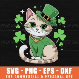St Patricks Day Cat Leprechaun Hat Shamrock Saint Pattys Day Svg Png