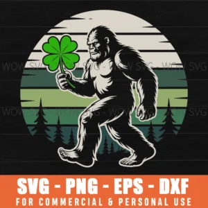 Retro Bigfoot Sasquatch Shamrock St Patricks Svg Png