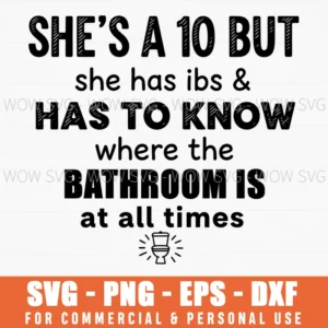Shes A 10 But She Has Ibs And Has To Know Where The Bathroom Is At All Times Witty Svg