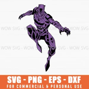 Black Panther Crouching Stance Svg Png, Purple Superhero Art