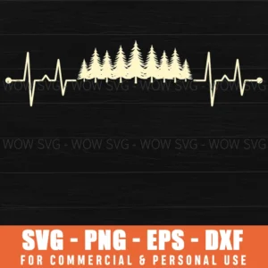 Heartbeat Line Art Fir Trees Nature Outdoors Adventure Svg