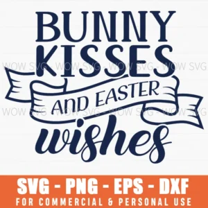 Bunny Kisses And Easter Wishes Decorative Banner Handwritten Svg