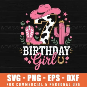 7Th Birthday Cowgirl Rodeo Design: Western Svg Png