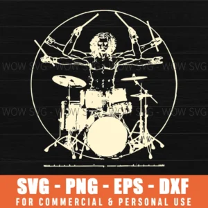 Vitruvian Drummer Man Music Anatomy Drums Svg Png