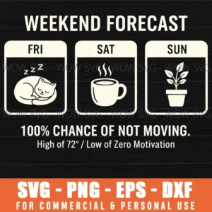 Weekend Forecast 100 Chance Cat Nap Hot Coffee Funny Quote Svg