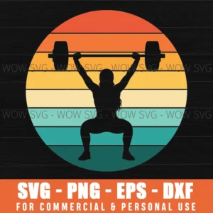 Female Weightlifter Silhouette Retro Fitness Sunset Svg
