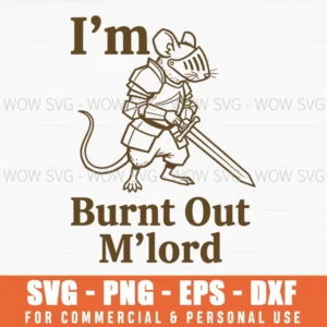 Burnt Out Mouse Knight Funny Text Cartoon Animal Line Art Svg