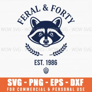 Feral Forty Est 1986 40Th Birthday Raccoon Geometric Svg