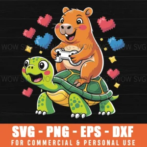 Cute Capybara Gamer Anime Turtle Funny Kids Graphic Kawaii Svg Png