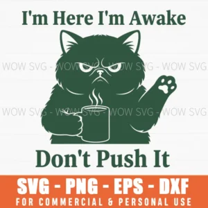 Im Here Im Awake Dont Push It Grumpy Cat Coffee Funny Svg
