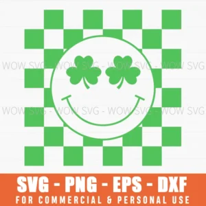 Shamrock Eyes Smiley Face Checkerboard Fun St Patricks Day Svg Png
