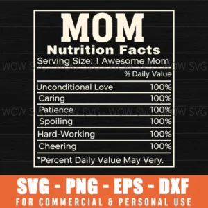 Mom Nutrition Facts Serving Size 1 Awesome Mom Funny Label Svg