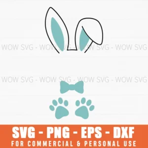 David Easter Spring Bunny Ears Bow Tie Child Paw Prints Svg