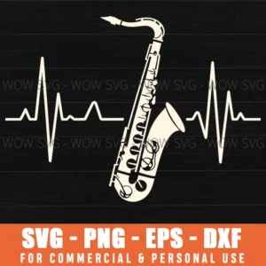 Heartbeat Saxophone Musical Instrument Modern Line Art Svg