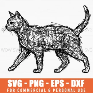 Scribble Art Cat Illustration Hand Drawn Line Drawing Minimal Pet Svg Png