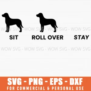 Sit Roll Over Stay Dog Commands Silhouette Pet Training Svg