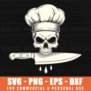 Halloween Skull Chef Svg Macabre Kitchen Knife Dark Humor