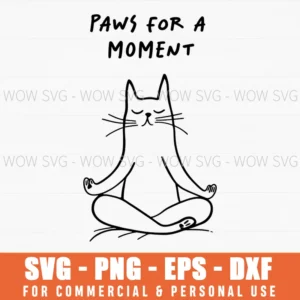 Paws For A Moment Meditating Cat Zen Simple Line Art Svg