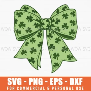 Decorative Bow St Patricks Day Shamrock Pattern Svg