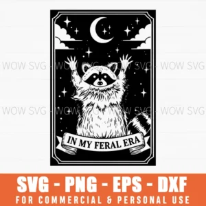 In My Feral Era Raccoon Svg Night Sky Moon Stars Border