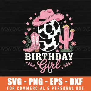 9Th Birthday Cowgirl Rodeo Design: Western Svg Png