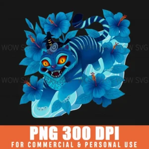 Blue Tiger Spirit And Hibiscus Flowers Png