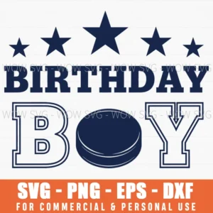Birthday Boy Hockey Theme Stars Bold Text Card Svg