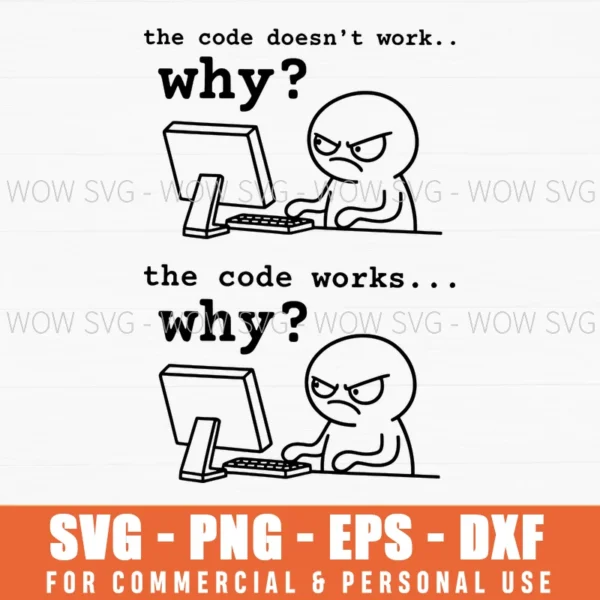 Programmer Code Why Works Humor Stick Figure Svg Png - Wow SVG