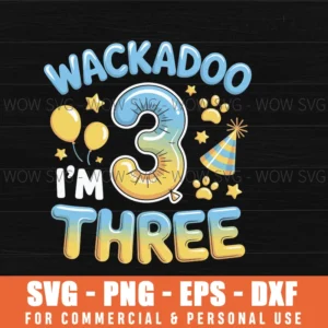 Wackadoo I'M Two 3Rd Birthday Boy Toddler 3 Year Dog Lover Svg Png