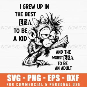 Best Kid Worst Adult Era Monkey Retro Humor Svg Png