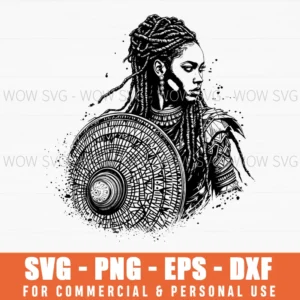 African Warrior Hero Dreadlocks Shield Black White Svg Png