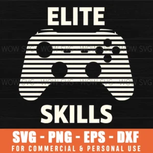 Elite Skills Gamer Controller Striped Minimalist Text Svg