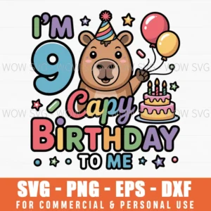 I'M 9 Year Old Capy Happy Birthday To Me 9Th Bday Capybara Svg Png