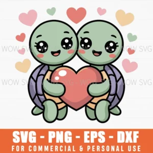Two Turtles Holding Tails Forming A Heart Valentine Illustration Svg Png