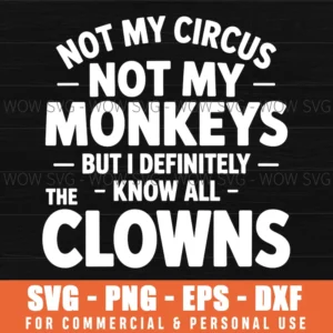 Not My Circus Not My Monkeys Svg, Funny Sarcastic Quote Cut File, Clown Humor Cricut Design, Bold Typography Png Download