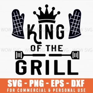 King Of The Grill Bbq Oven Mitts And Crown Svg Png