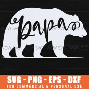 Papa Bear Silhouette Svg Png Father'S Day Cursive Bear