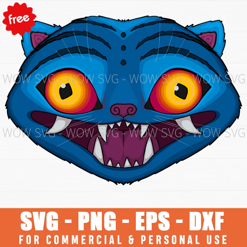 Free Blue Demon Cat Face Svg