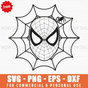 Free Spider-Man Mask With Spider Web Background Line Art Svg