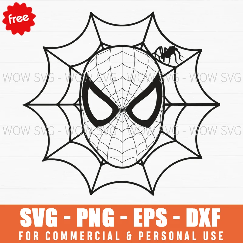 Free Spider-Man Mask With Spider Web Background Line Art Svg