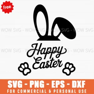 Free Happy Easter Bunny And Paws Svg
