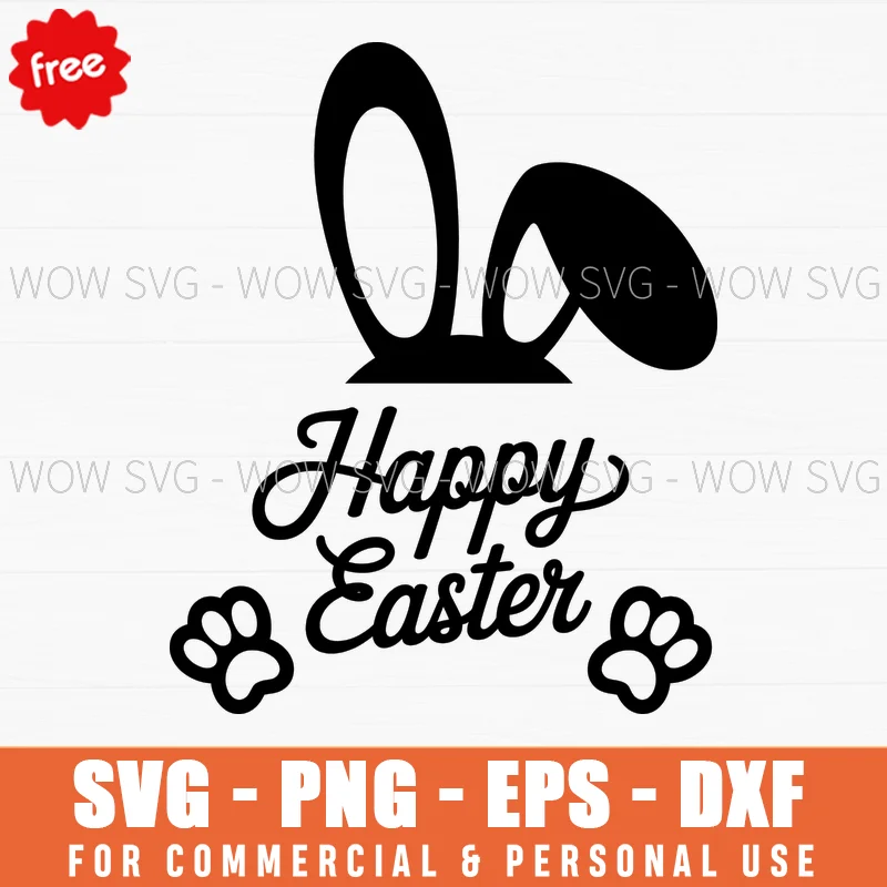 Free Happy Easter Bunny And Paws Svg