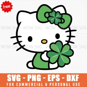 Free Hello Kitty Holding Shamrock Svg
