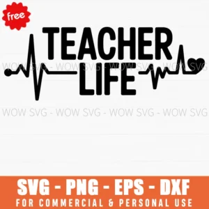 Free Teacher Life Heartbeat Svg