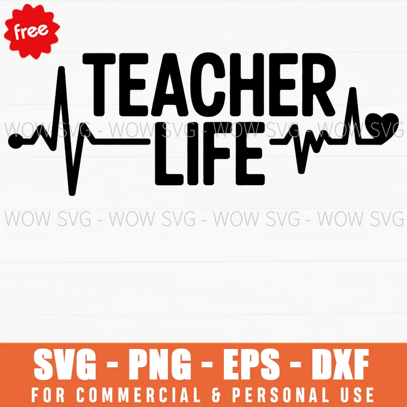 Free Teacher Life Heartbeat Svg