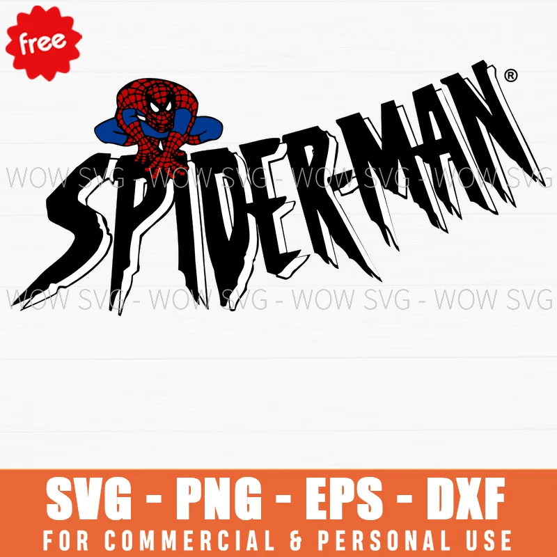 Free Spiderman Crouching Logo Text Svg