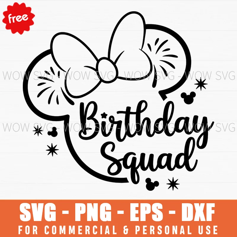 Free Birthday Squad Minnie Ear Svg